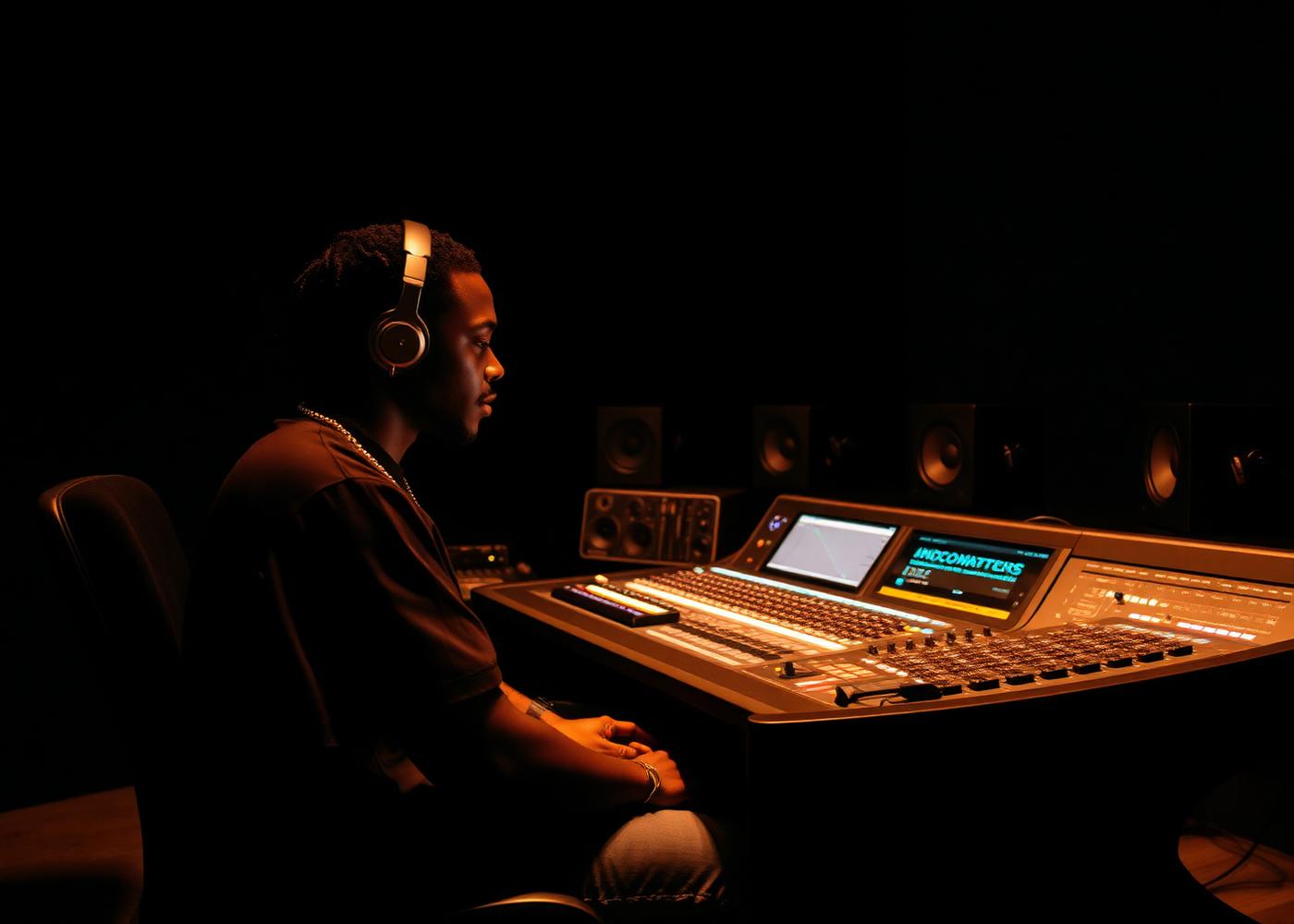 A producer working at a mixing desk during an Upstart studio block
